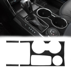 SUNJIKA Compatible with 4PCS Carbon Fiber Center Console Water Cup Holder Gear Shifter Box Panel Cover Decoration Accessories for Ford Explorer 2014 2015 2016 2017 2018 (Black)