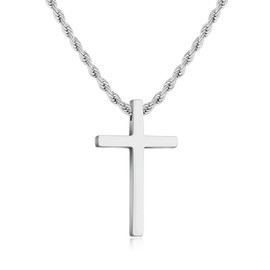 Ailetop Cross Necklace for Men, Stainless Steel Black Silver Gold Cross Pendant Necklace for Men Cross Chain for Men 16-24 Inches Rope Chain, 20 Inches, Stainless Steel, No Gemstone