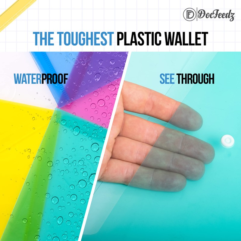 DocFeedz Plastic Wallets A4 - Pack of 25 Waterproof Plastic
