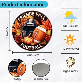 KIOKIO Vintage Round Friends Fall Football Metal Sign Funny Home Kitchen Coffee Bathroom Office Bar Pub Garden Tin Poster Autumn Iron Plaque Thanksgiving Wall Decor 12x12 Inch
