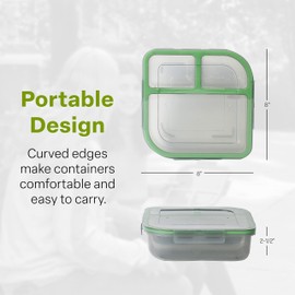 MyGo Container Assorted Size To-Go Food Containers, Pack Of 3, Reusable, Microwave Safe, Smoke/Green, NSF Certified, Smoke/Green