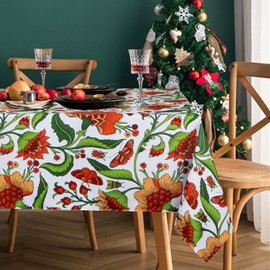 EHouseHome Outdoor Indoor Spill Proof Waterproof Tablecloth, Vintage Floral Design Patio Fabric Table Cover, Home Décor Wrinkle Free Table Cloths for Dinner/BBQs(60x102 inch Rectangle/Oblong)
