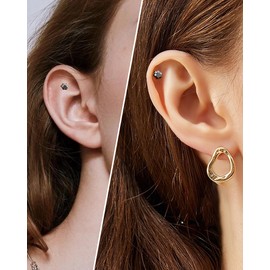 COCHARM G23 Titanium Black Cartilage Earring Stud Flat Back Paw Print 16g Helix Conch Piercing Forward Helix Cartilage Piercings Internally Threaded Conch Earrings Black