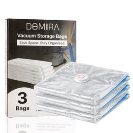 DOMIRA Vacuum Storage Bags – Space Saver Bags For Clothes, Duvets, Travel – Airtight Compression Seal – Reusable, Heavy Duty Vacuum Bags (Small, 3PK)