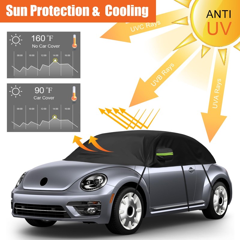 Black Half Car Cover Compatible with 1998-2019 Volkswagen Beetle, Hail