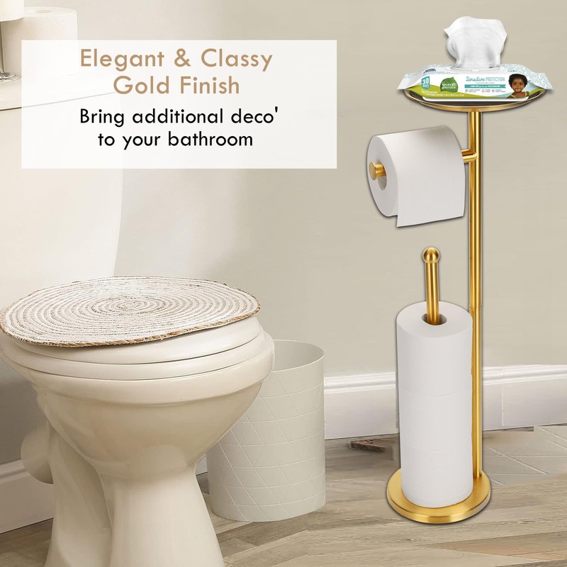 Kalitro Toilet Paper Holder Freestanding with Big Shelf, 4 Rolls