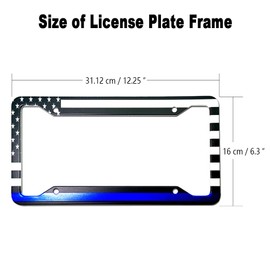 RCKJNJ Thin Blue Line License Plate Frames - Aluminum American Flag Police Support with UV Printing, Rustproof Hardware & Black Caps -Back The Blue Design