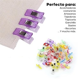 Clips de Costura Plástico de Colores para Costura 100 piezas Pinzas para Coser Acolchado Manualidades Oficina (Mezcla de colores-100PCS)