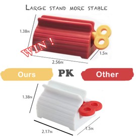 A&H Zier 3 Pack Toothpaste Crush ABS Toothpaste Dispenser Extra Large Tube Roller Squeezer Manual Toothpaste Holder for Bathroom (Red)