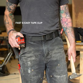 Holstery TapeMaster PRO | Clip-On Tape Measure Holder - Low-Profile Measuring Tape Holster for Your Belt, Tool Bags, Pockets, or Pants - All Metal, Black