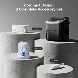 Crzoe Ice Makers Countertop with Handle, 2 Sizes of Ice, 9 Bullet Ice Cubes in 6 Mins, 26Lbs/24H, Portable Ice Maker with Self-Cleaning, Ice Machine for Home&Kitchen&Office&Party