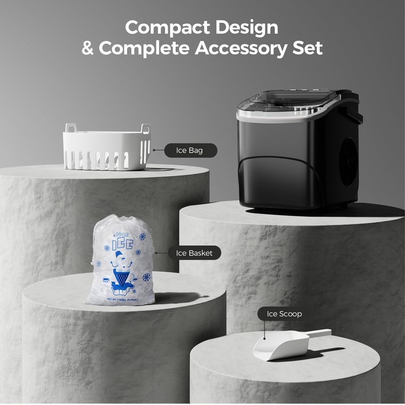 Crzoe Ice Makers Countertop with Handle, 2 Sizes of Ice,