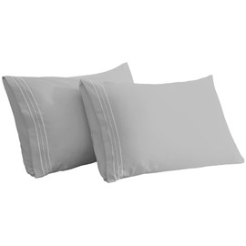 Grace Pillow Cases 2 Pack Brushed Microfiber Pillowcases With Embroidery Super soft Hypoallergenic Pillowcases 2 Pack With Envelope Closure Non Iron Breathable Grey Pillow Covers