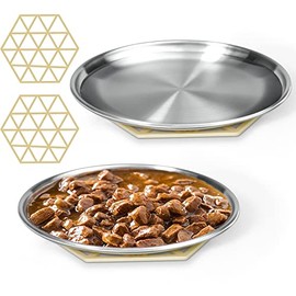 Harhana: Platos de acero inoxidable poco profundos y anchos para gatos, 2 juegos de estilo poco profundo con almohadillas para orejas antideslizantes
