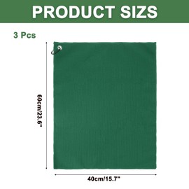 PATIKIL 24"x16" Microfiber Golf Towel, 3 Pack Tri-Fold Golf Towels Waffle Pattern Towels Absorption with D Clip, Hook and Loop Fastener, Dark Green