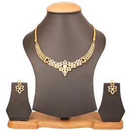 Touchstone Indian bollywood cut work Austrian crystals/faux pearls jewelry necklace in gold tone for women