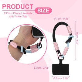 PATIKIL 2 Pcs Wrist Strap, Universal Wrist Lanyard Strap Wristlet Charm Anti Theft Cell Phone Lanyard with Tether Tab, Black Pink Blue