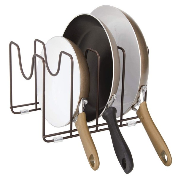 mDesign Pan Rack — Wire Rack for Sorting Pot Lids, Pans and other Cookware Items — Free-Standing Pan Stand for The Kitchen — Bronze