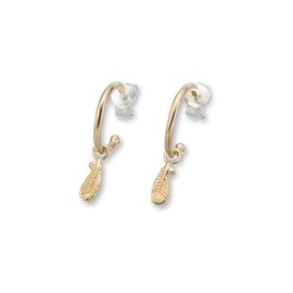 Palas Jewellery Women's Feather Charm Hoop Earrings, Gold
