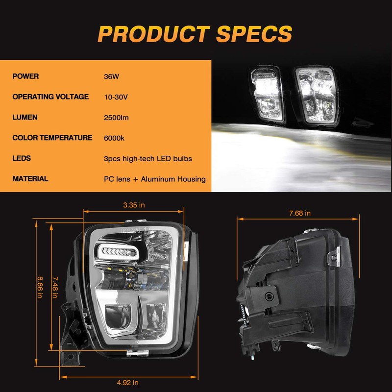 Auxbeam LED Fog Lights DOT Approved Replacement for Dodge Ram