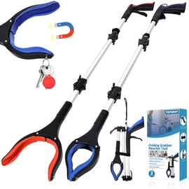 TOPGROT 36" Grabber Reacher Tool for Seniors 2 Pack, Foldable Reacher Grabbers Pickup Stick with Anti-Slip 90°Rotating Jaw, 4" Wide Extended Claw with Magnet for Disabled, After Surgery Recovery