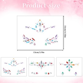 Music Festival Face Jewels, 3 Sets Colorful Mermaid Face Jewels Stick On, Rhinestone Rave Face Gems Glitter, Temporary Crystal Stickers Decorations for Christmas Festival Music Carnival Race Party