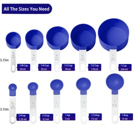 Measuring Cups and Spoons Set of Huygens Kitchen Gadgets 10 Pieces, Stackable Stainless Steel Handle Measuring Cups for Measuring Dry and Liquid Ingredient (Sapphire blue)