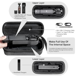 STARTRC PHOTO Pocket 3 Double Layer Carry Bag Portable Hard Case Lightweight Hand Strap Handbag for DJI Osmo Pocket 3 Accessories, black, Portable