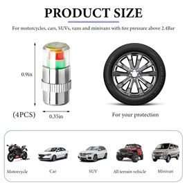 KVAEY 4 PCS Tire Pressure Monitor Valve Caps, 3 Color Eye Alert Tire Pressure Monitor Sensor Indicator, Easy to Read Tire Pressure Monitoring Valve Stem Caps, Car Accessories (Silver)