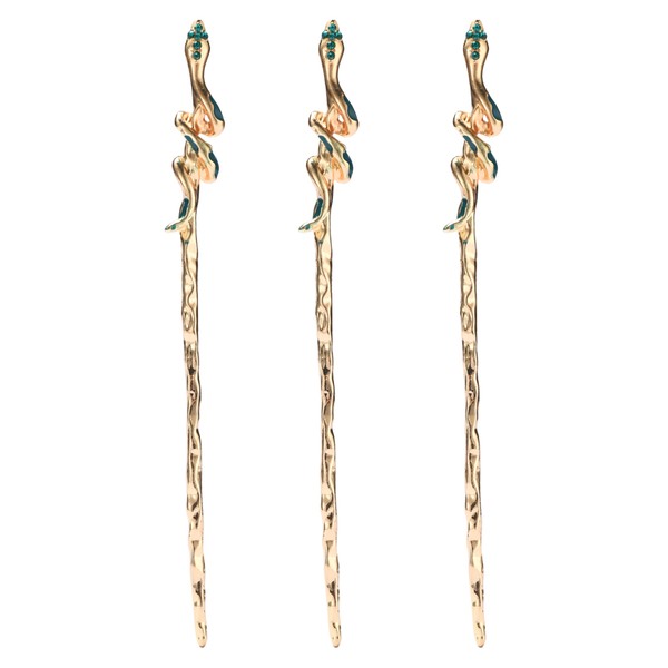 Hawwwy Snake Hair Sticks for Buns - Set of 3 Gold Hair Stick Pin - Hair Chopsticks and Hair Sticks for Long Hair - Chinese Hair Pin, Hair Accessories for Women Versatile and Ideal for Any Occasion