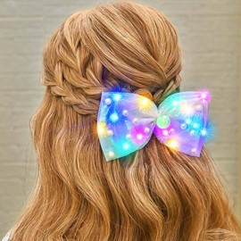 CAKURE Led Bow Hair Clip Pearl Tulle Hair Bow Barrettes Bowknot Hair Accessories for Women and Girls (a-light pink)
