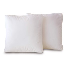 Plankroad Home Décor 18x18x2 Hypoallergenic Fluffy Faux Down Poly Boxed Pillow Insert, 100% Cambric Cotton Shell, Never Vacuum-Packed, Made in USA, Set of 2