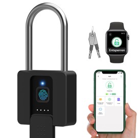 Padlock Fingerprint, Eseesmart Lock with Long Shackle, Large Padlock with Key, Fingerprint & App, Waterproof Warehouses, Cargo Car, Garage, School, Door
