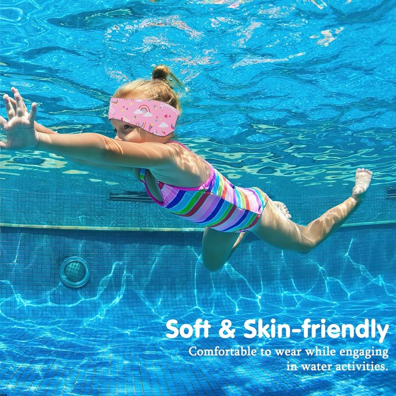 SSKHE Swimming Headband for Kids Adults, Cartoon Waterproof Adjustable Headband