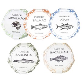 Feinkost Machado Paté 5er Set – Pasteten aus Thunfisch, Lachs, Sardinen, Muschel & Bacalhau (Kabeljau) | Portugiesische Feinkost | Gourmet Aufstriche als Geschenk oder Tapas Highlight