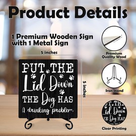 Dog Lovers Wooden Plaque - Put The Lid Down The Dog Has Drinking Problem - Funny Bathroom Toilet Sign, Rustic Farmhouse Home Office Guest Room Bathroom Decor Shelf Decor(5 X 5 Inches) - A16