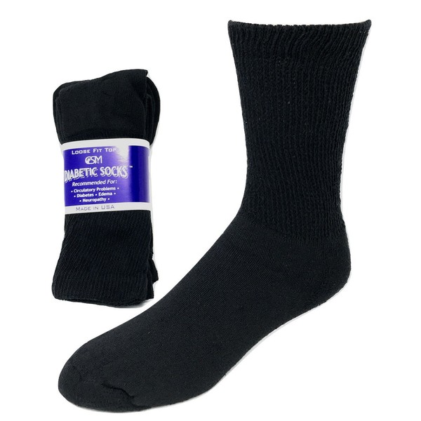 Diabetic Socks, Creswell Diabetic Socks, 12 Pack (1 Dozen Pairs), For Men and Women, Medical Socks for Neuropathy, Edema, Diabetes, Non-binding, Crew Length, Size 13-15 X-Large, Black