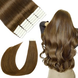 SURNEL Tape in Hair Extensions Remy Human Hair 14Inch Color 4 Medium Brown Seamless Hair Extensions Tape in 50G 20Pcs Skin Weft Straight Human Hair Tape in Extensions (14inch, 4)