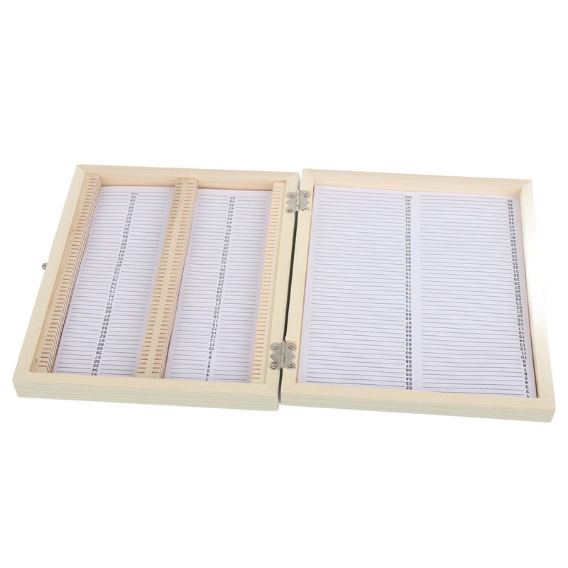 100PCS Biology Glass Prepared Microscope Slides Specimens Wooden Slide Storage