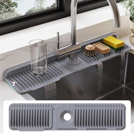 Almohadilla de grifo de silicona de 24 pulgadas almohadilla de grifo plegable a prueba de salpicaduras con botón para bloquear la almohadilla de drenaje de la cocina, el baño y el bar (gris)