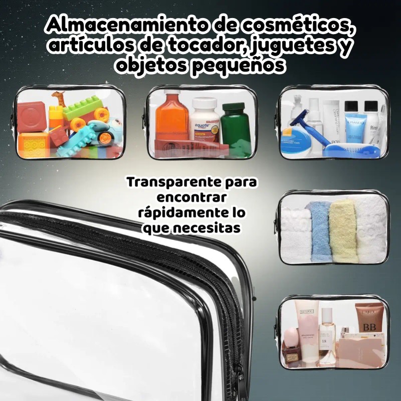 Cosmetiquera Transparente Brocha Esponja Maquillaje 18pzs