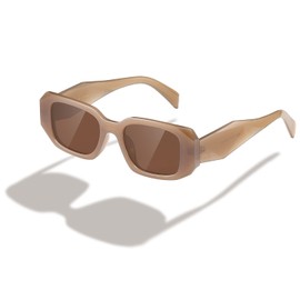 kimorn Rectangle Sunglasses for Women Men Trendy Retro Trendy Sun Glasses 90’s Vintage Square Frame K1307 (Camel Frame Brown Lens)