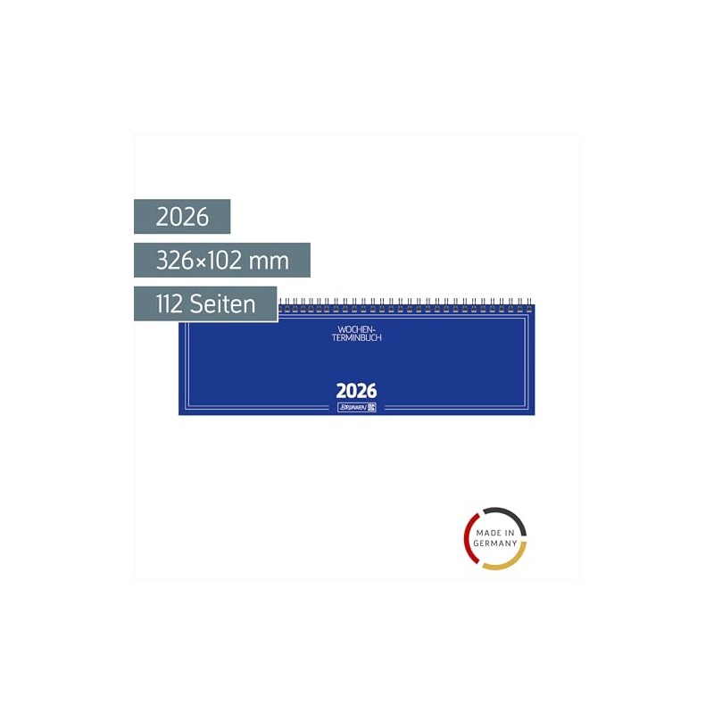 BRUNNEN Querterminbuch Mod. 774 2026 | 326×102 mm, Karton, blau