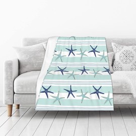 Bagea-Ka Coastal Starfish Pattern Navy Blue Pattern Throw Blanket Soft Cozy Warm Flannel Fleece for Couch Sofa Bed Home Decor All Season 50*40 inches