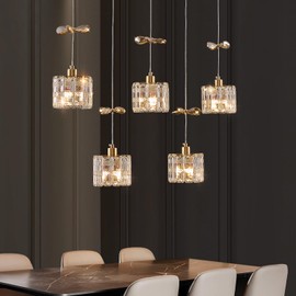 BADUO Island Lights for Kitchen, 5-Light Kitchen Island Lighting with Adjustable Rods, Luxury Gold Crystal Pendant Lighting Hanging, Modern Linear Chandelier for Dinning Room Light Fixture