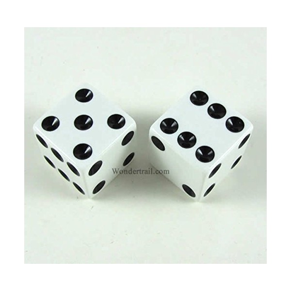 Koplow Games White Opaque Dice with Black Pips D6 25mm (1in) Pack of 2