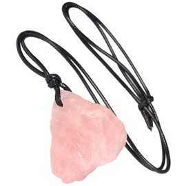 Nupuyai Natural Raw Rose Quartz Stone Necklace for Women Men, Irregular Rough Healing Crystal Pendant with Adjustable Cord 18-26 Inches