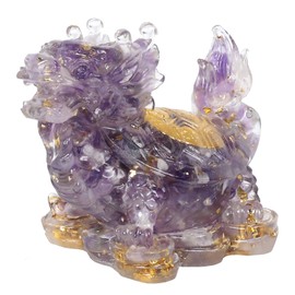 KYEYGWO Pack of 2 Dragon Turtle Crystal Statue Resin Animal Figures Collectible Figurine Feng Shui Ornament for Prosperity Wealth Good Luck, Amethyst