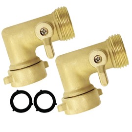 ZHONGCHENG-VALVE 90 Degree Garden Hose Elbow with Shut Off Valve, 2 Pack 3/4" Brass Water Hose Adapter, Brass Gooseneck Hose Connector