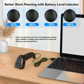Alacrity Classic Laser 1D Wireless Barcode Scanner, Battery Level Indicator, Bluetooth 2.4GHz USB 3 in 1 Connections
